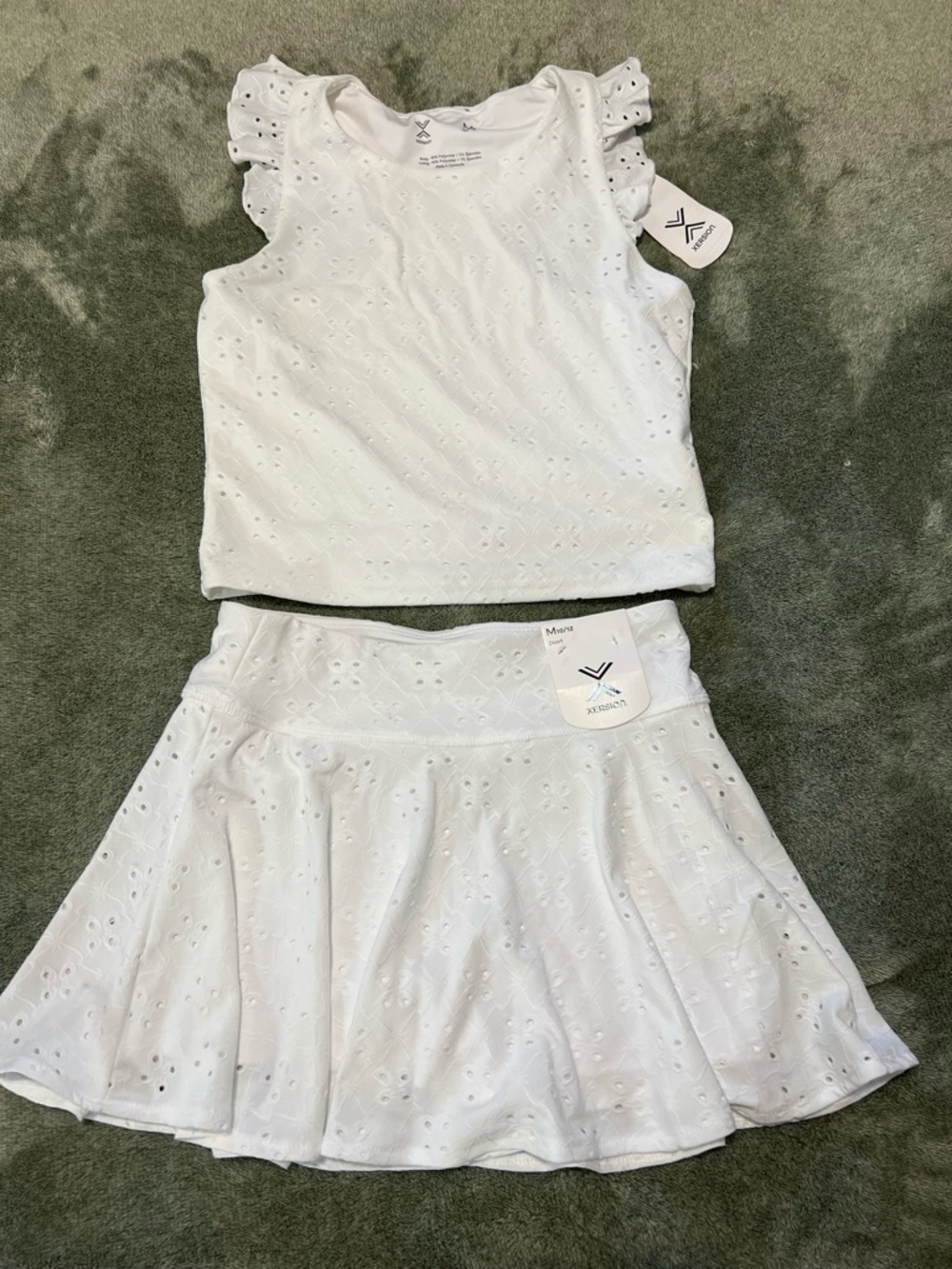 Xersion White Eyelet Ruffle Tank & Skort Set